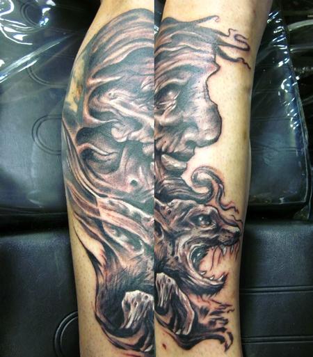 Tattoos - old man with demon cat - 66578